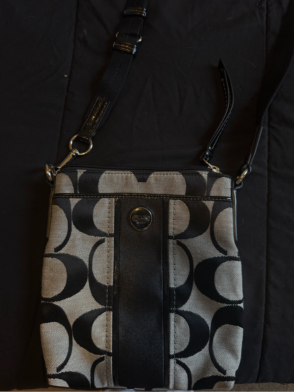 Coach Black and Gray Signature Canvas Crossbody